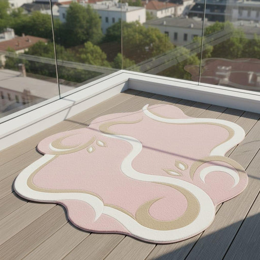Translation missing: es.Pink Abstract Area Rug, Modern Organic Shape Rug, Soft Pastel Handmade Carpet, Minimalist Outdoor Indoor Rug