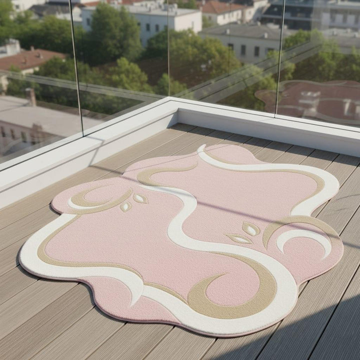 Translation missing: es.Pink Abstract Area Rug, Modern Organic Shape Rug, Soft Pastel Handmade Carpet, Minimalist Outdoor Indoor Rug