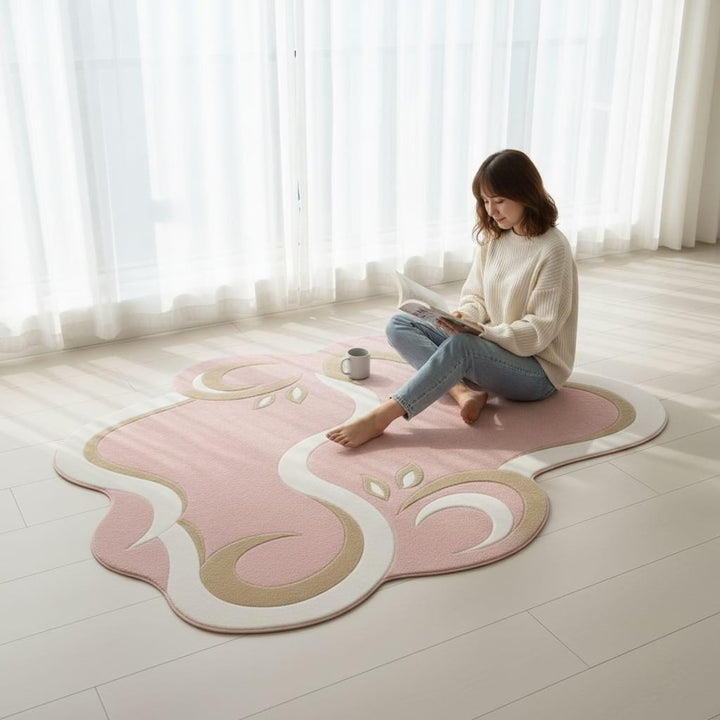 Translation missing: es.Pink Abstract Area Rug, Modern Organic Shape Rug, Soft Pastel Handmade Carpet, Minimalist Outdoor Indoor Rug
