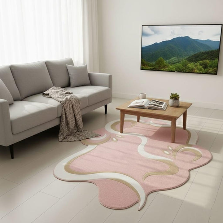 Translation missing: es.Pink Abstract Area Rug, Modern Organic Shape Rug, Soft Pastel Handmade Carpet, Minimalist Outdoor Indoor Rug
