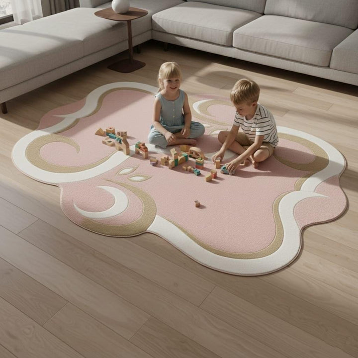 Translation missing: es.Pink Abstract Area Rug, Modern Organic Shape Rug, Soft Pastel Handmade Carpet, Minimalist Outdoor Indoor Rug