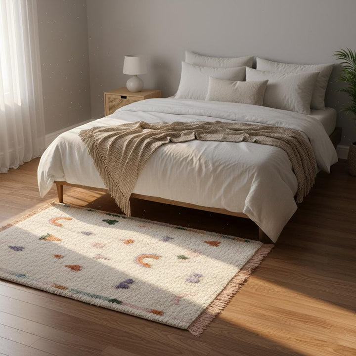 Translation missing: es.Playful Moroccan Boho Rug, Pastel Rainbow Nursery Rug High Pile, Gift Wool Area Rug Kids Room Decor, Cozy Berber Carpet Custom Size