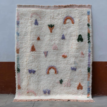 Translation missing: en.Playful Moroccan boho rug with pastel rainbow design, high-pile wool, perfect for nursery and kids room decor