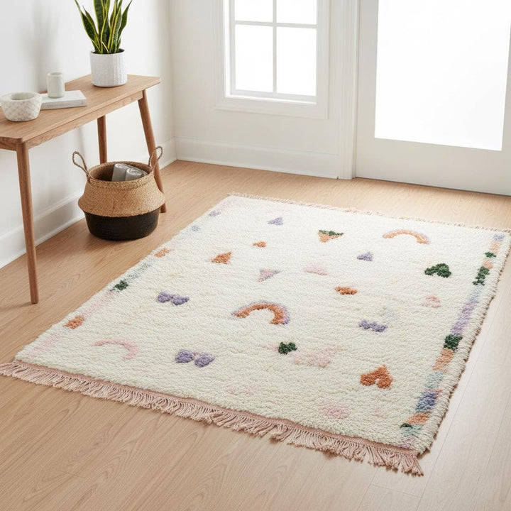 Translation missing: es.Playful Moroccan Boho Rug, Pastel Rainbow Nursery Rug High Pile, Gift Wool Area Rug Kids Room Decor, Cozy Berber Carpet Custom Size