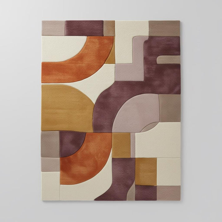 Translation missing: en.Plush hand tufted abstract area rug with geometric retro color block design in mauve, lilac, peach, terracotta, mustard, and cream tones