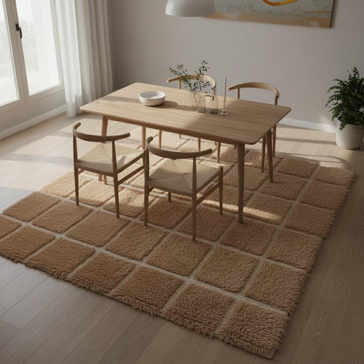 Translation missing: es.Plush Moroccan Shag Rug – Beige Cream Checkered Area Rug