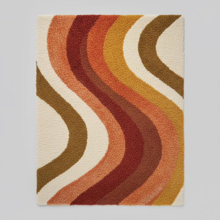 Translation missing: en.Retro 70s Shag Rug — Mid Century Modern Wool-Look Tufted Area Rug, Mustard Orange Rust Cream, Cozy Living Room Accent, Vintage Style Runner