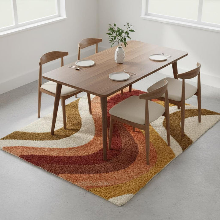 Translation missing: en.Retro 70s Shag Rug — Mid Century Modern Wool-Look Tufted Area Rug, Mustard Orange Rust Cream, Cozy Living Room Accent, Vintage Style Runner