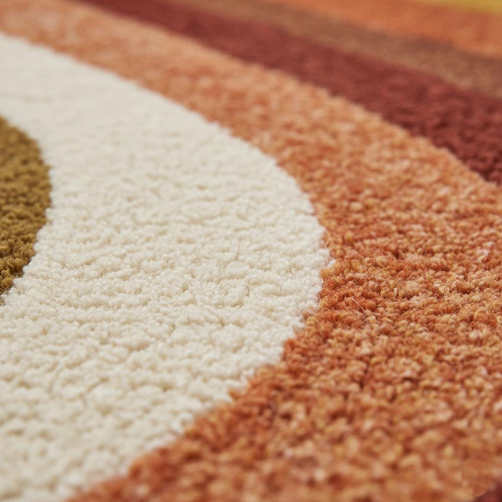 Translation missing: en.Retro 70s Shag Rug — Mid Century Modern Wool-Look Tufted Area Rug, Mustard Orange Rust Cream, Cozy Living Room Accent, Vintage Style Runner