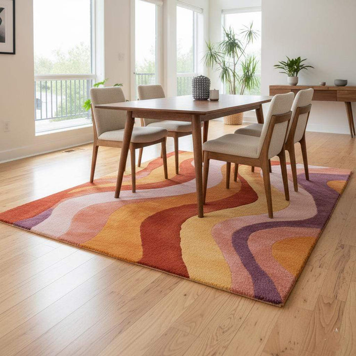 Translation missing: en.Retro 70s Wavy Area Rug: Multicolor Textured Pile, Mid-Century Modern Style
