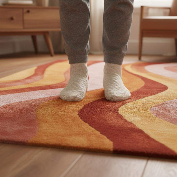 Translation missing: en.Retro 70s Wavy Area Rug: Multicolor Textured Pile, Mid-Century Modern Style