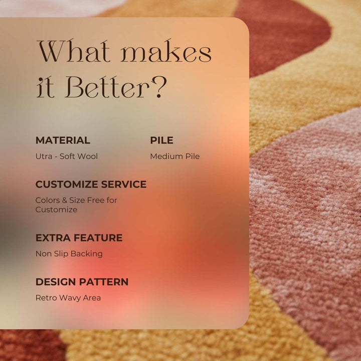 Translation missing: en.Retro 70s Wavy Area Rug: Multicolor Textured Pile, Mid-Century Modern Style