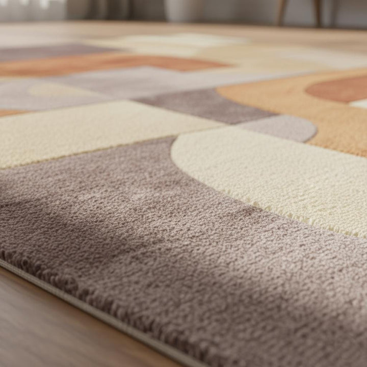 Translation missing: en.Retro Modern Geometric Rug • Mid Century Style Area Rug • High Pile Soft Carpet • Abstract Wool Look Living Room Decor • Warm Earthy Colors
