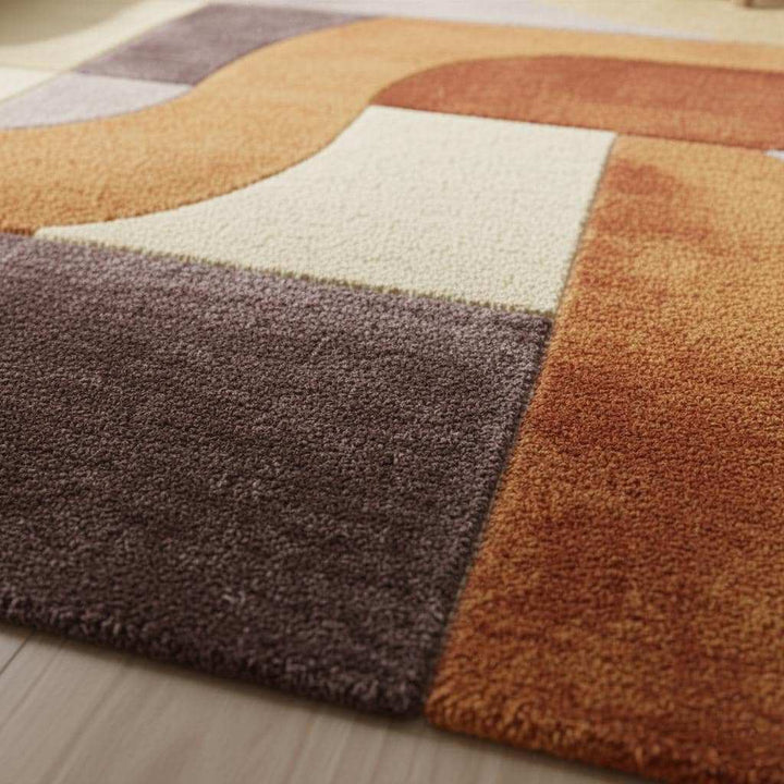 Translation missing: en.Retro Modern Geometric Rug • Mid Century Style Area Rug • High Pile Soft Carpet • Abstract Wool Look Living Room Decor • Warm Earthy Colors