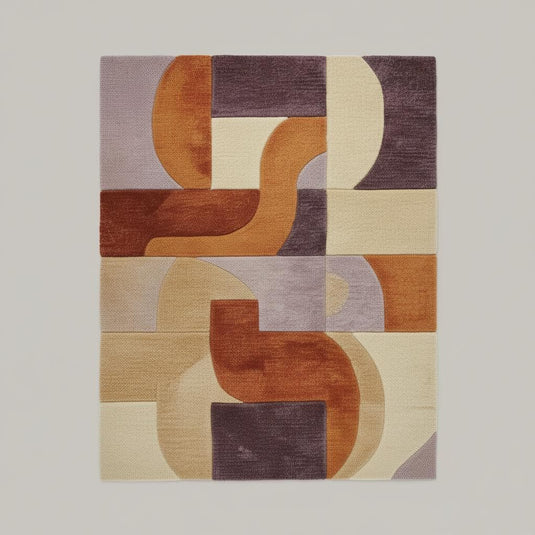 Translation missing: es.Retro Modern Geometric Rug • Mid Century Style Area Rug • High Pile Soft Carpet • Abstract Wool Look Living Room Decor • Warm Earthy Colors