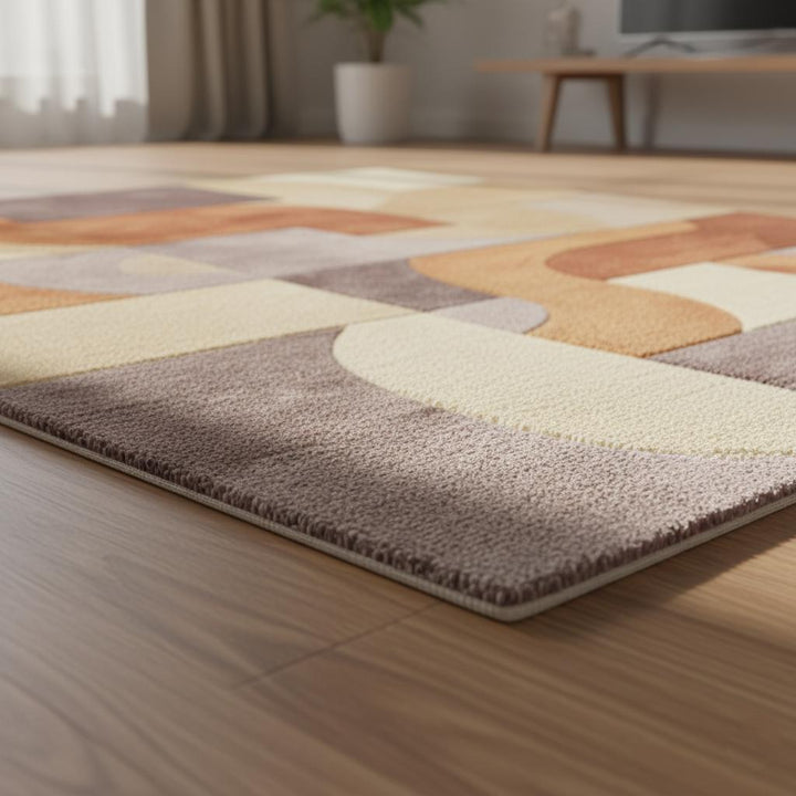 Translation missing: en.Retro Modern Geometric Rug • Mid Century Style Area Rug • High Pile Soft Carpet • Abstract Wool Look Living Room Decor • Warm Earthy Colors
