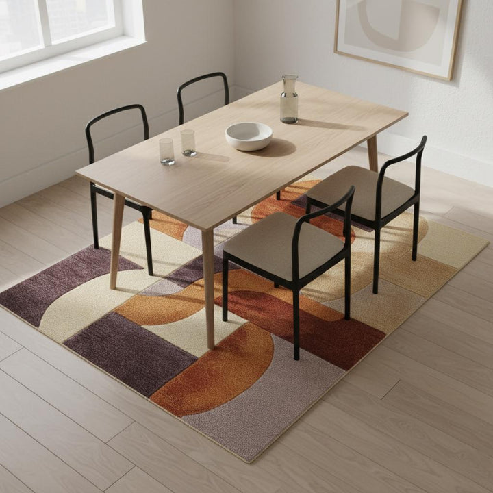 Translation missing: en.Retro Modern Geometric Rug • Mid Century Style Area Rug • High Pile Soft Carpet • Abstract Wool Look Living Room Decor • Warm Earthy Colors