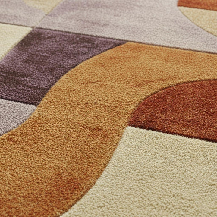Translation missing: en.Retro Modern Geometric Rug • Mid Century Style Area Rug • High Pile Soft Carpet • Abstract Wool Look Living Room Decor • Warm Earthy Colors