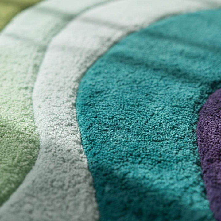 Translation missing: es.Hand tufted retro area rug with teal aqua geometric wave design, plush soft 70s style carpet
