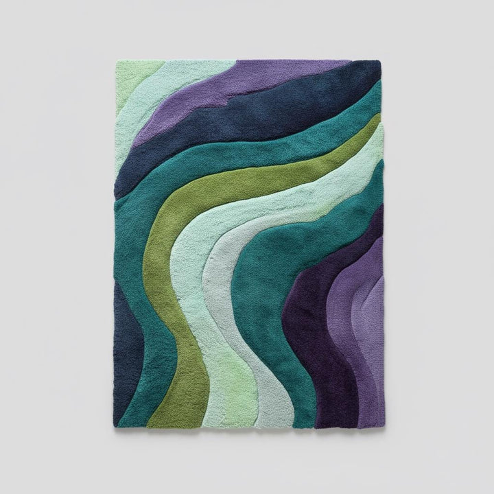 Translation missing: es.Hand tufted retro area rug with teal aqua geometric wave pattern and plush soft texture