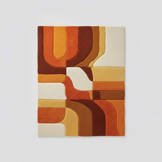 Translation missing: es.Hand-tufted retro rug with bold mustard orange geometric patterns and warm tones for vintage mid-century modern decor