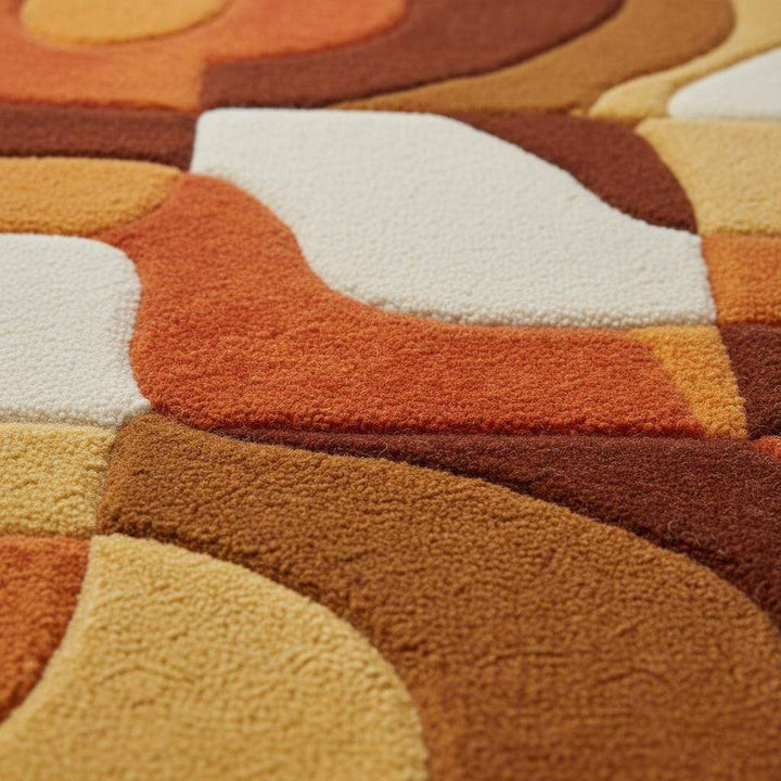 Translation missing: en.Retro rug with hand-tufted mustard orange geometric patterns and warm vintage tones