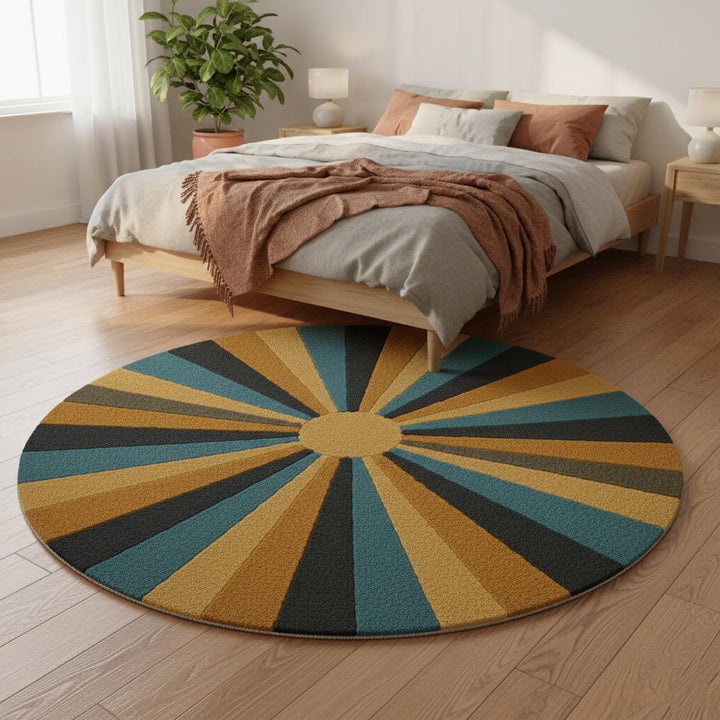 Translation missing: en.Retro Sunburst Round Rug | Mid Century Modern Tufted Carpet | Handmade Wool Accent Rug | Boho Living Room Decor | Custom Area Rug Teppich