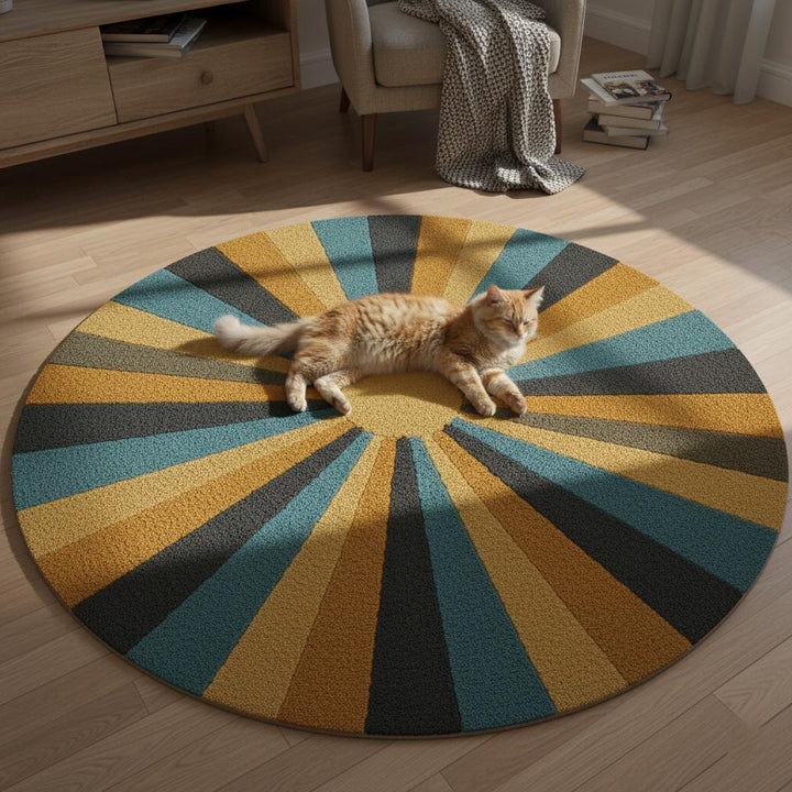 Translation missing: en.Retro Sunburst Round Rug | Mid Century Modern Tufted Carpet | Handmade Wool Accent Rug | Boho Living Room Decor | Custom Area Rug Teppich