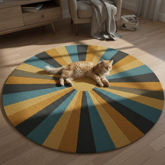 Translation missing: es.Retro Sunburst Round Rug | Mid Century Modern Tufted Carpet | Handmade Wool Accent Rug | Boho Living Room Decor | Custom Area Rug Teppich