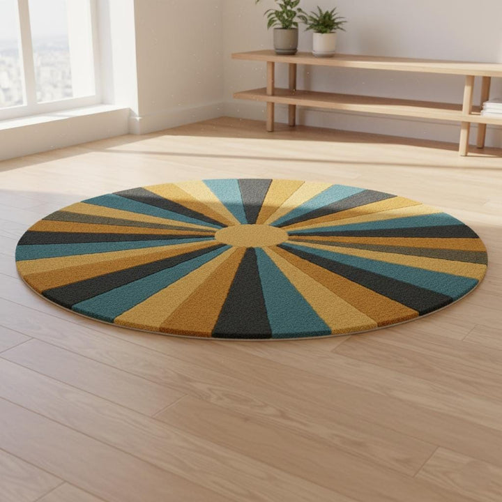 Translation missing: en.Retro Sunburst Round Rug | Mid Century Modern Tufted Carpet | Handmade Wool Accent Rug | Boho Living Room Decor | Custom Area Rug Teppich