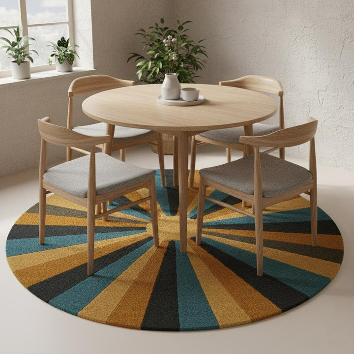 Translation missing: en.Retro Sunburst Round Rug | Mid Century Modern Tufted Carpet | Handmade Wool Accent Rug | Boho Living Room Decor | Custom Area Rug Teppich