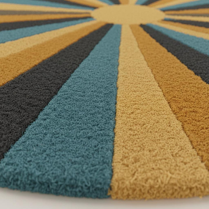 Translation missing: en.Retro Sunburst Round Rug | Mid Century Modern Tufted Carpet | Handmade Wool Accent Rug | Boho Living Room Decor | Custom Area Rug Teppich