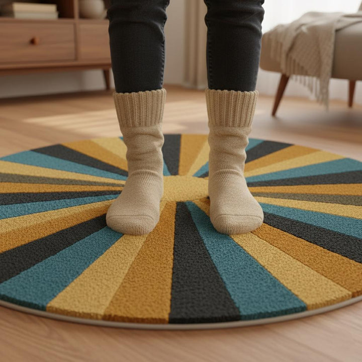 Translation missing: en.Retro Sunburst Round Rug | Mid Century Modern Tufted Carpet | Handmade Wool Accent Rug | Boho Living Room Decor | Custom Area Rug Teppich