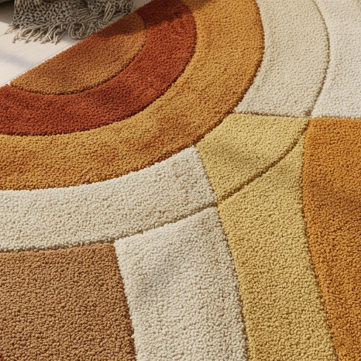 Translation missing: es.Retro Tufted Area Rug | Mid Century Modern Abstract Carpet | Warm Boho Accent Rug for Living Room | Handmade Soft Textured Rug | MCM Rug