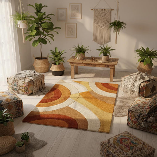 Translation missing: es.Retro Tufted Area Rug | Mid Century Modern Abstract Carpet | Warm Boho Accent Rug for Living Room | Handmade Soft Textured Rug | MCM Rug