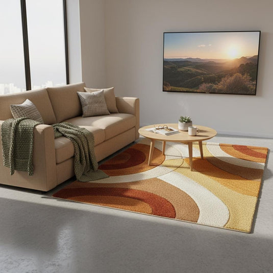 Translation missing: es.Retro Tufted Area Rug | Mid Century Modern Abstract Carpet | Warm Boho Accent Rug for Living Room | Handmade Soft Textured Rug | MCM Rug