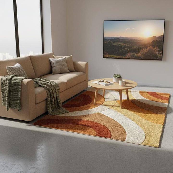 Translation missing: es.Retro Tufted Area Rug | Mid Century Modern Abstract Carpet | Warm Boho Accent Rug for Living Room | Handmade Soft Textured Rug | MCM Rug