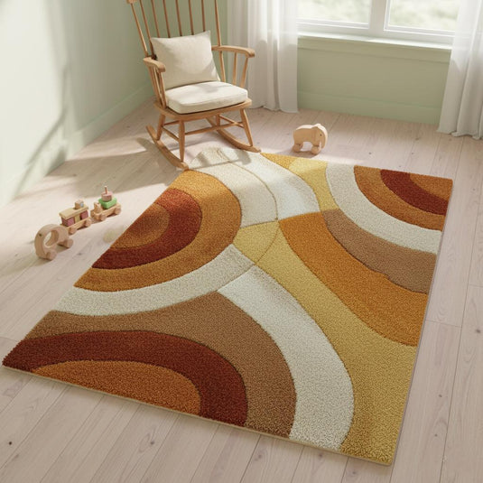 Translation missing: es.Retro Tufted Area Rug | Mid Century Modern Abstract Carpet | Warm Boho Accent Rug for Living Room | Handmade Soft Textured Rug | MCM Rug