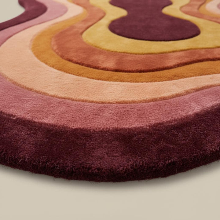 Translation missing: en.Retro Wavy Area Rug, Organic Shape Abstract Carpet, 70s Style Living Room Rug, Warm Earth Tone Blob Rug, Handmade Modern Boho Home Decor