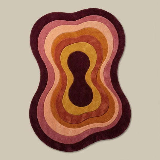 Translation missing: en.Retro Wavy Area Rug, Organic Shape Abstract Carpet, 70s Style Living Room Rug, Warm Earth Tone Blob Rug, Handmade Modern Boho Home Decor