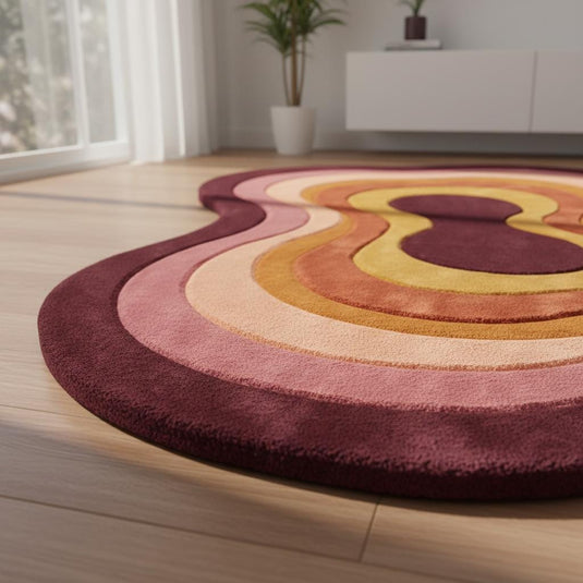 Translation missing: en.Retro Wavy Area Rug, Organic Shape Abstract Carpet, 70s Style Living Room Rug, Warm Earth Tone Blob Rug, Handmade Modern Boho Home Decor