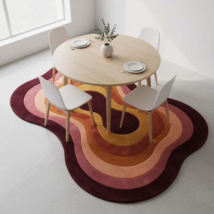 Translation missing: en.Retro Wavy Area Rug, Organic Shape Abstract Carpet, 70s Style Living Room Rug, Warm Earth Tone Blob Rug, Handmade Modern Boho Home Decor