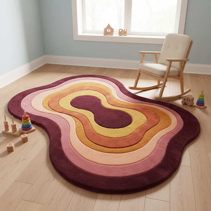 Translation missing: en.Retro Wavy Area Rug, Organic Shape Abstract Carpet, 70s Style Living Room Rug, Warm Earth Tone Blob Rug, Handmade Modern Boho Home Decor