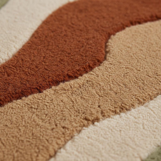 Translation missing: en.Hand-tufted wool rug with retro wavy desert wave design in terracotta, camel, cream, and sage tones