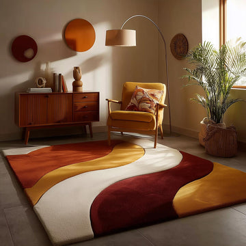 Translation missing: en.Mid century modern rug with handmade wool and abstract wave design in warm earth tones