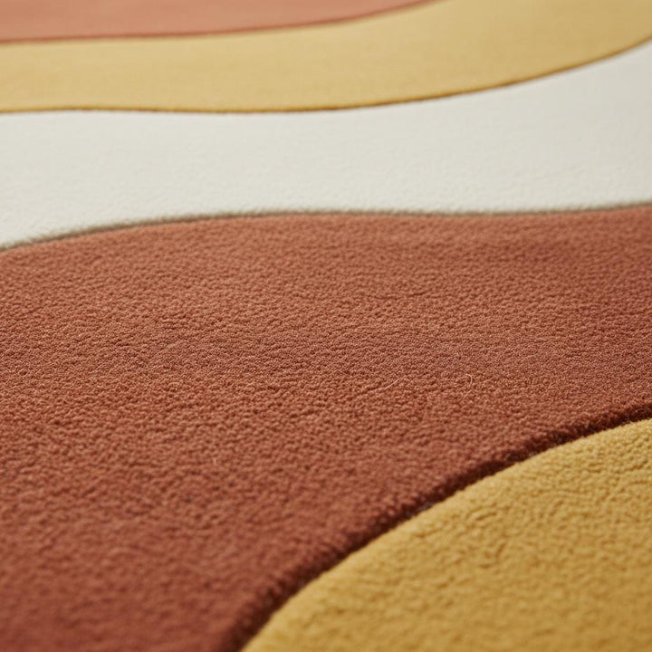Translation missing: en.Mid Century Modern Rug with handmade wool and abstract wave design in warm earth tones