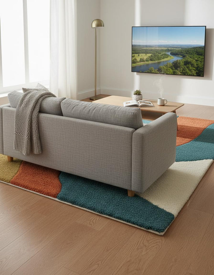 Translation missing: en.Retro Wavy Rug: Teal, Rust &amp; Mustard Abstract Color-Block Teppich