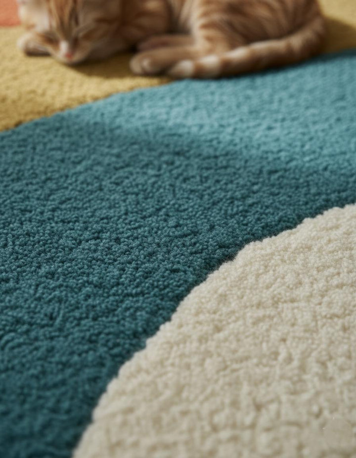 Translation missing: en.Retro Wavy Rug: Teal, Rust &amp; Mustard Abstract Color-Block Teppich