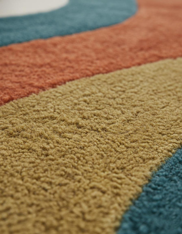 Translation missing: en.Retro Wavy Rug: Teal, Rust &amp; Mustard Abstract Color-Block Teppich