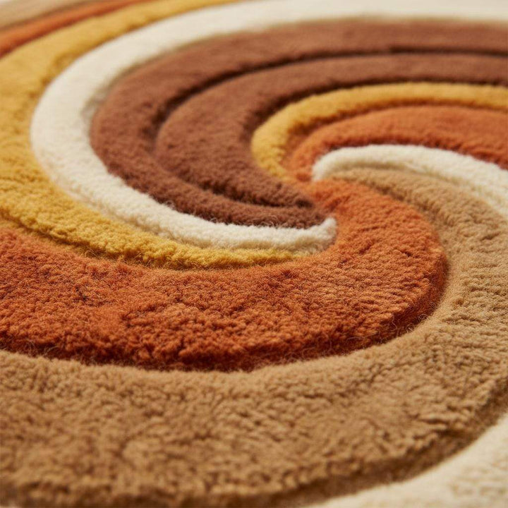 Translation missing: es.Retro Abstract Wool Area Rug, Hand Tufted High Pile Swirl Carpet, Mid Century Modern Living Room Rug, Warm Orange Mustard Home Decor